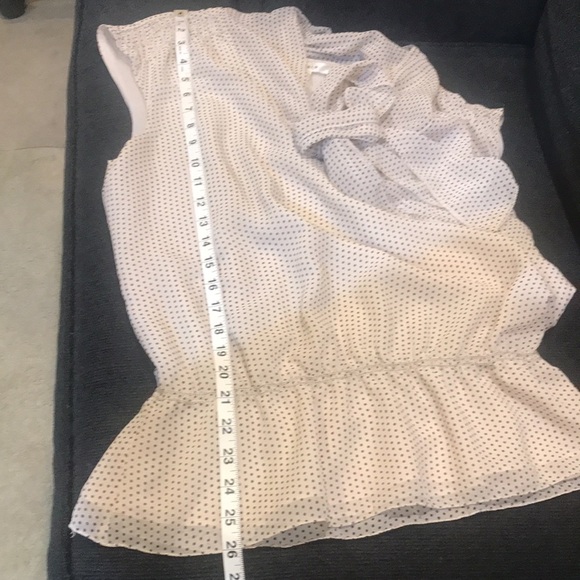 Max Studio Cream with Black Dots Tie Neckline Blouse Elastic Waist-Size L - Picture 8 of 9